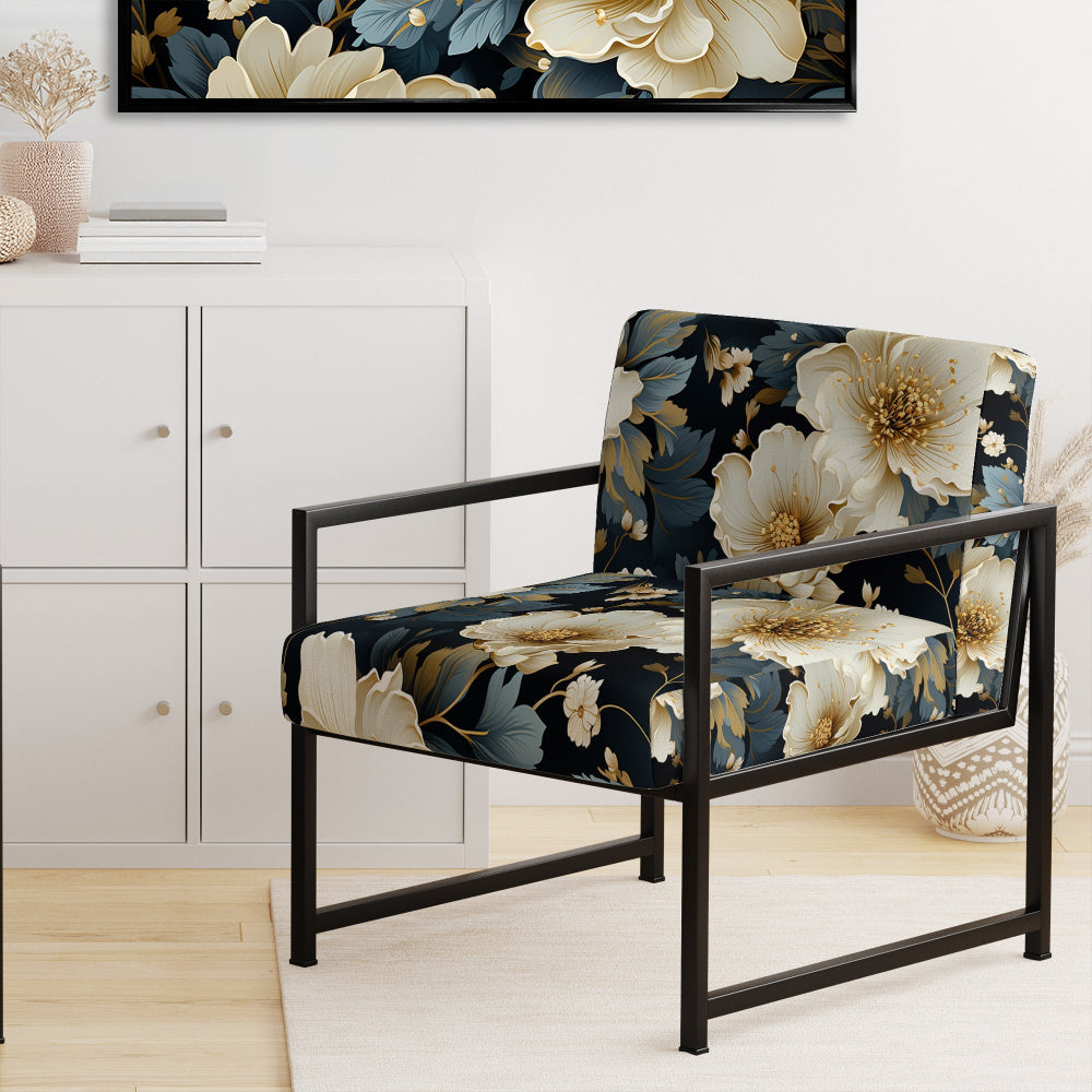 Luxurious Gold And Grey Floral Pattern - Cottage Arm Chair