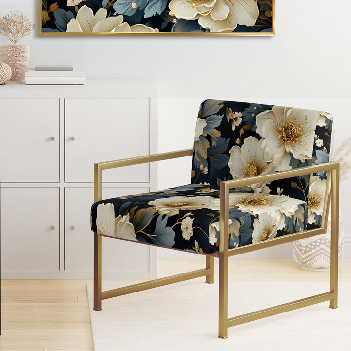 Luxurious Gold And Grey Floral Pattern - Cottage Arm Chair