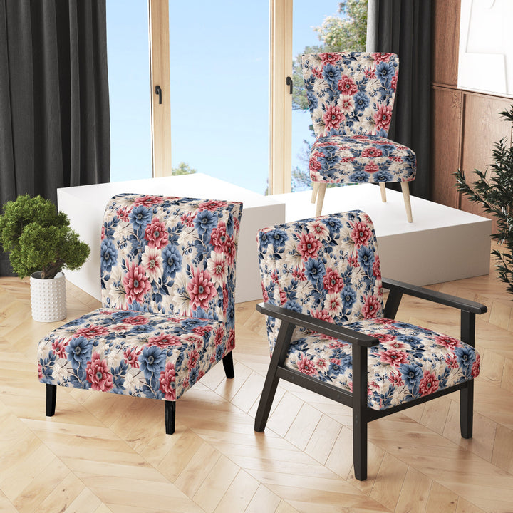 Pink And Blue Farmhouse Flowers Pattern - Cottage Accent Slipper Chair