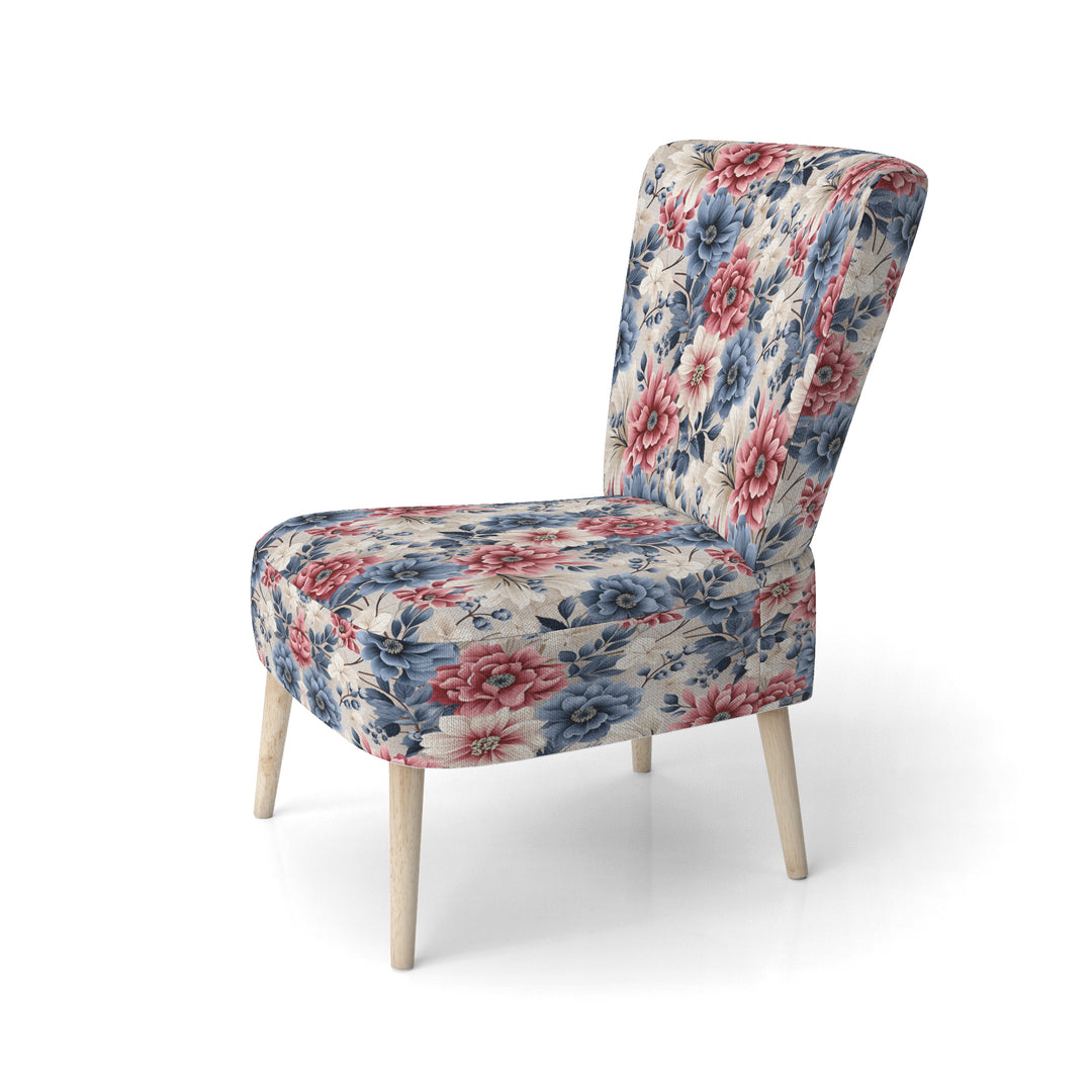 Pink And Blue Farmhouse Flowers Pattern - Cottage Accent Slipper Chair
