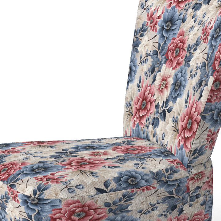 Pink And Blue Farmhouse Flowers Pattern - Cottage Accent Slipper Chair