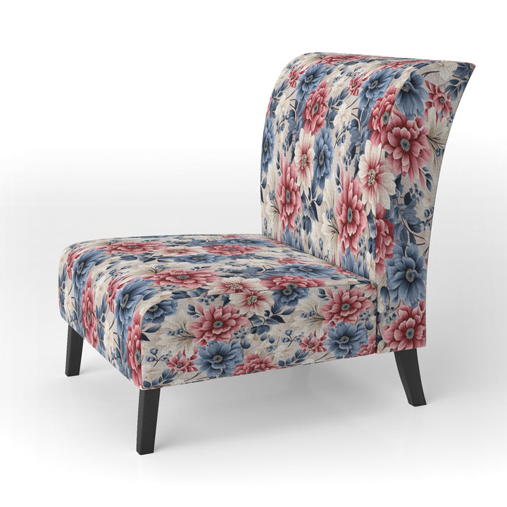 Pink And Blue Farmhouse Flowers Pattern - Cottage Accent Slipper Chair