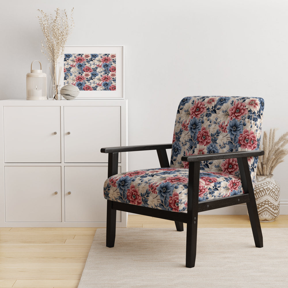 Pink And Blue Farmhouse Flowers Pattern - Cottage Accent Slipper Chair