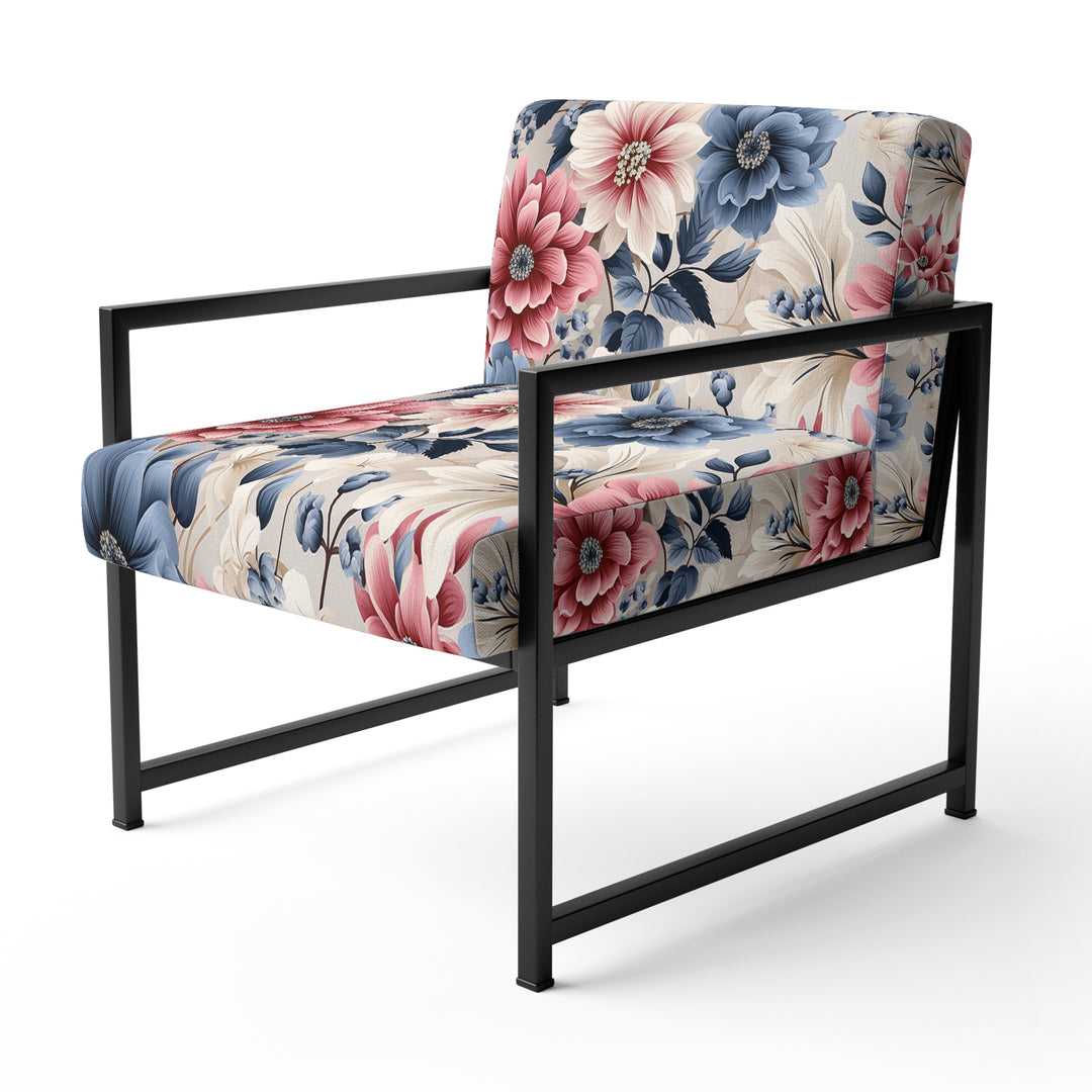 Pink And Blue Farmhouse Flowers Pattern - Cottage Accent Slipper Chair