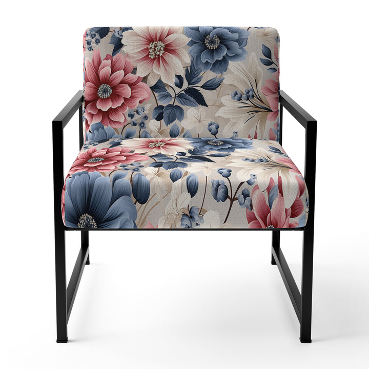 Pink And Blue Farmhouse Flowers Pattern - Cottage Accent Slipper Chair