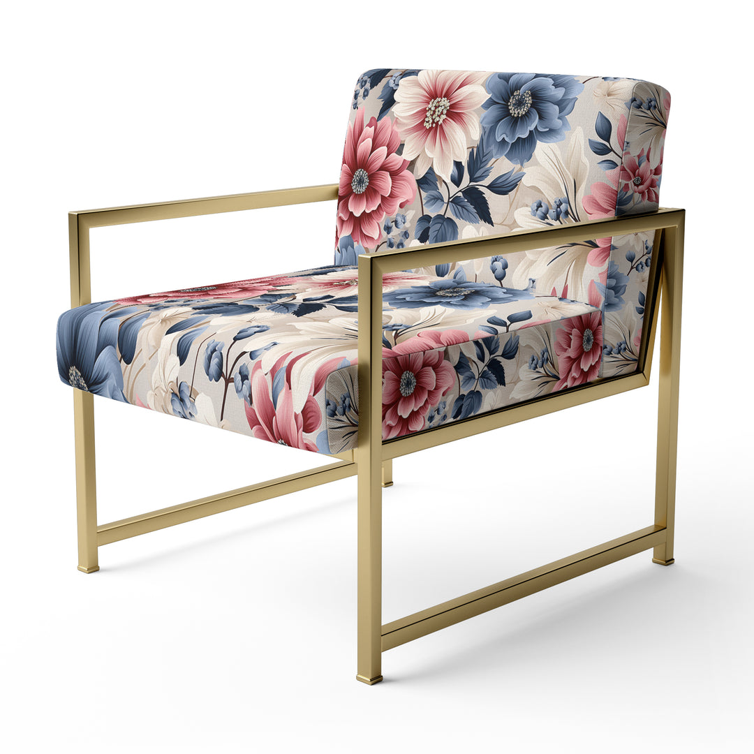 Pink And Blue Farmhouse Flowers Pattern - Cottage Accent Slipper Chair