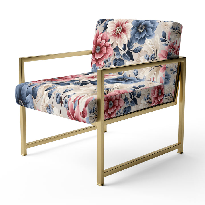 Pink And Blue Farmhouse Flowers Pattern - Cottage Accent Slipper Chair