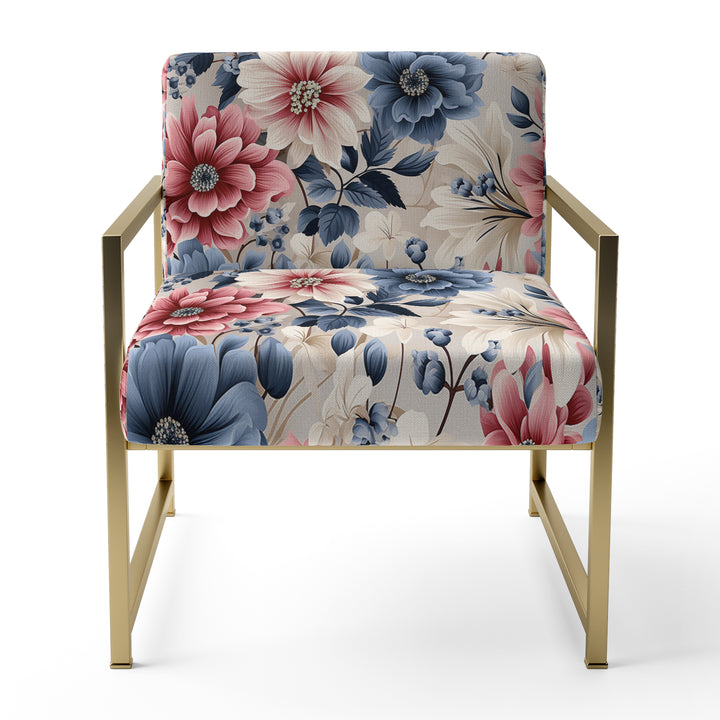 Pink And Blue Farmhouse Flowers Pattern - Cottage Accent Slipper Chair
