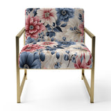 Pink And Blue Farmhouse Flowers Pattern - Cottage Accent Slipper Chair