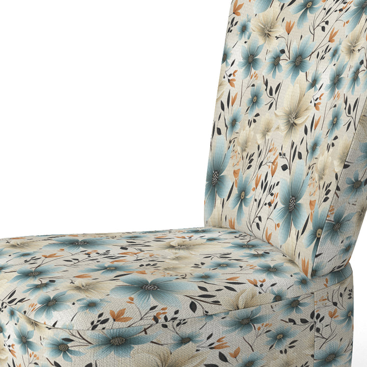 Minimalism Grey And Blue Flowers Pattern - Upholstered Cottage Accent Chairs