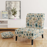 Minimalism Grey And Blue Flowers Pattern - Upholstered Cottage Accent Chairs