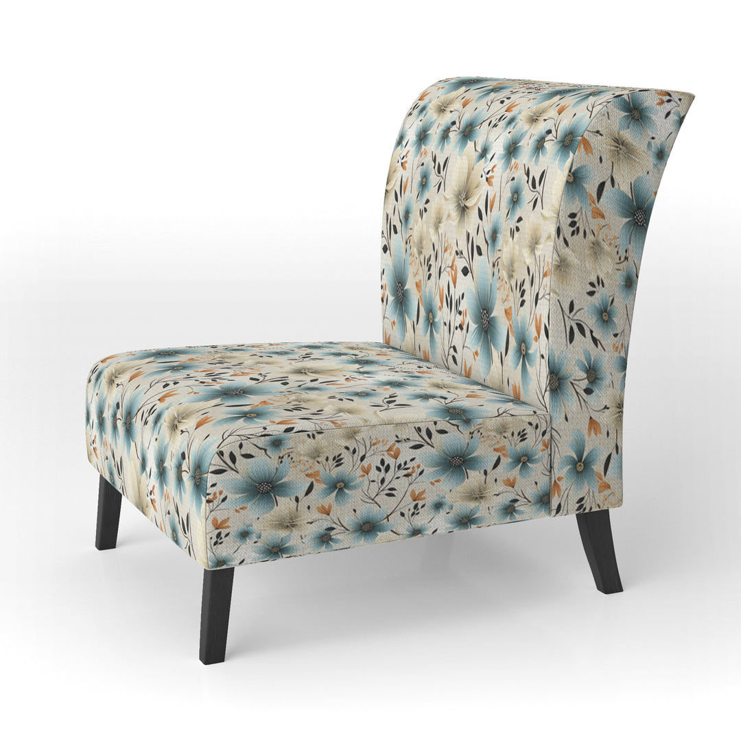 Minimalism Grey And Blue Flowers Pattern - Upholstered Cottage Accent Chairs