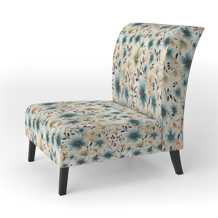 Minimalism Grey And Blue Flowers Pattern - Upholstered Cottage Accent Chairs