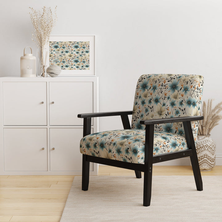 Minimalism Grey And Blue Flowers Pattern - Upholstered Cottage Accent Chairs