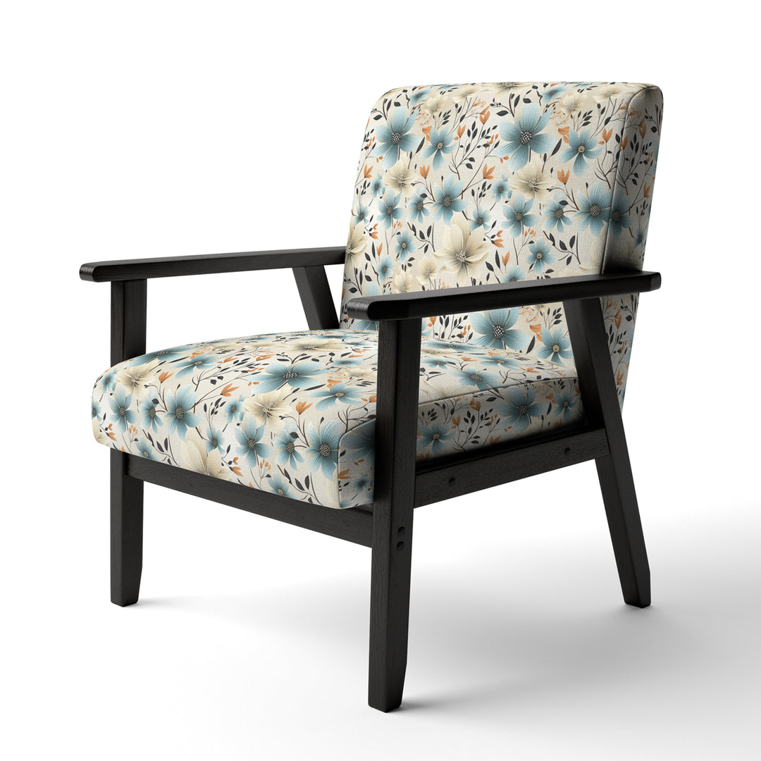Minimalism Grey And Blue Flowers Pattern - Upholstered Cottage Accent Chairs