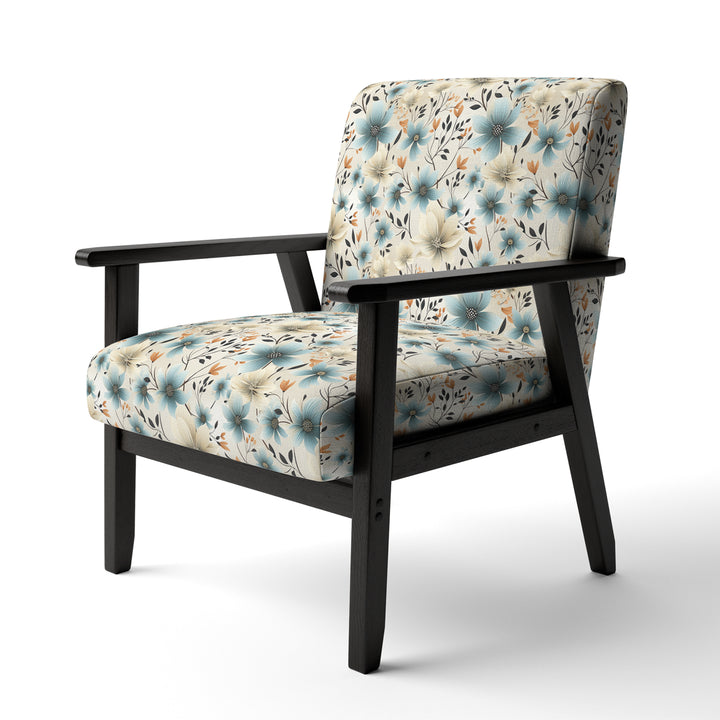 Minimalism Grey And Blue Flowers Pattern - Upholstered Cottage Accent Chairs