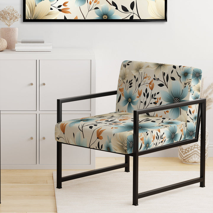Minimalism Grey And Blue Flowers Pattern - Upholstered Cottage Accent Chairs