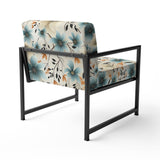 Minimalism Grey And Blue Flowers Pattern - Upholstered Cottage Accent Chairs