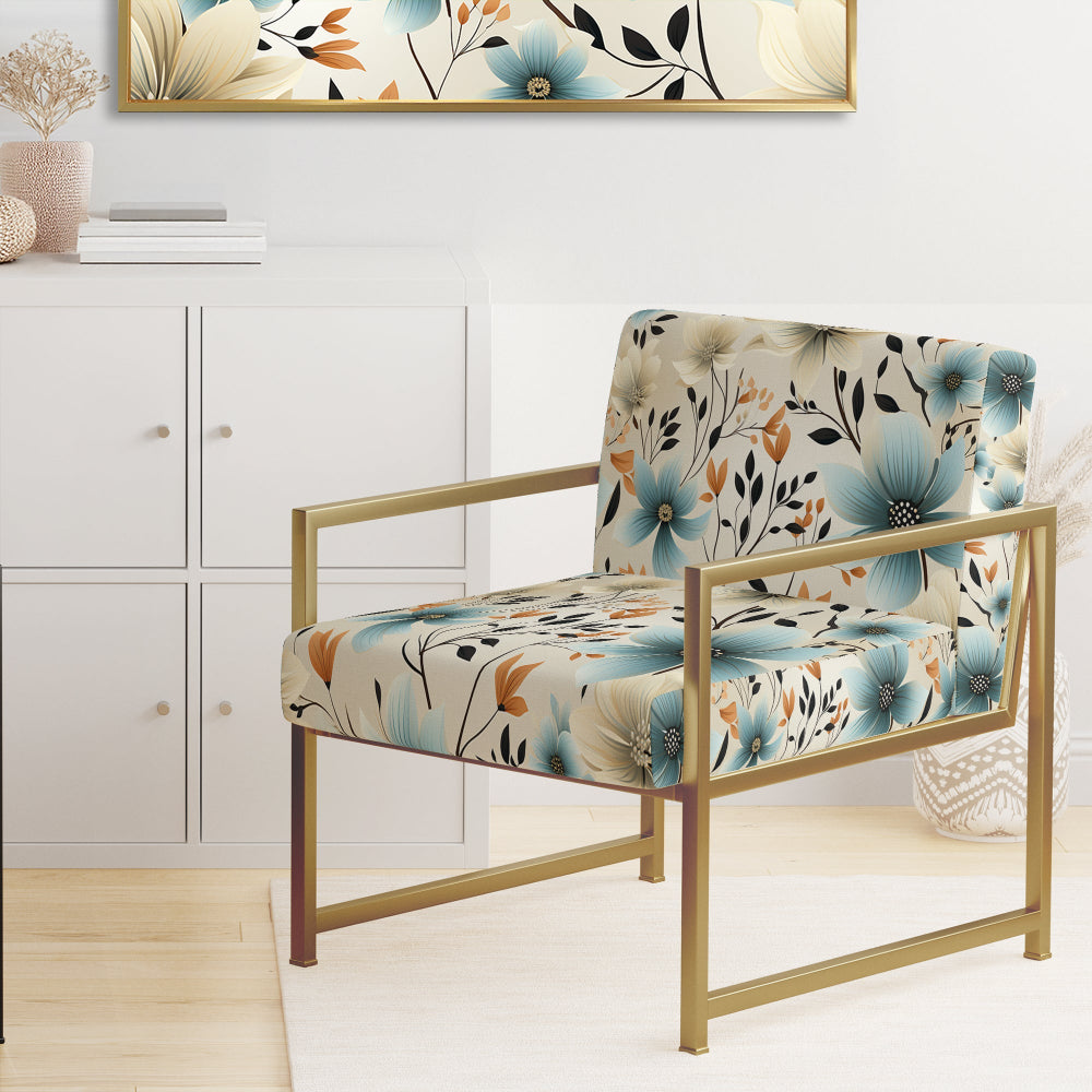 Minimalism Grey And Blue Flowers Pattern - Upholstered Cottage Accent Chairs