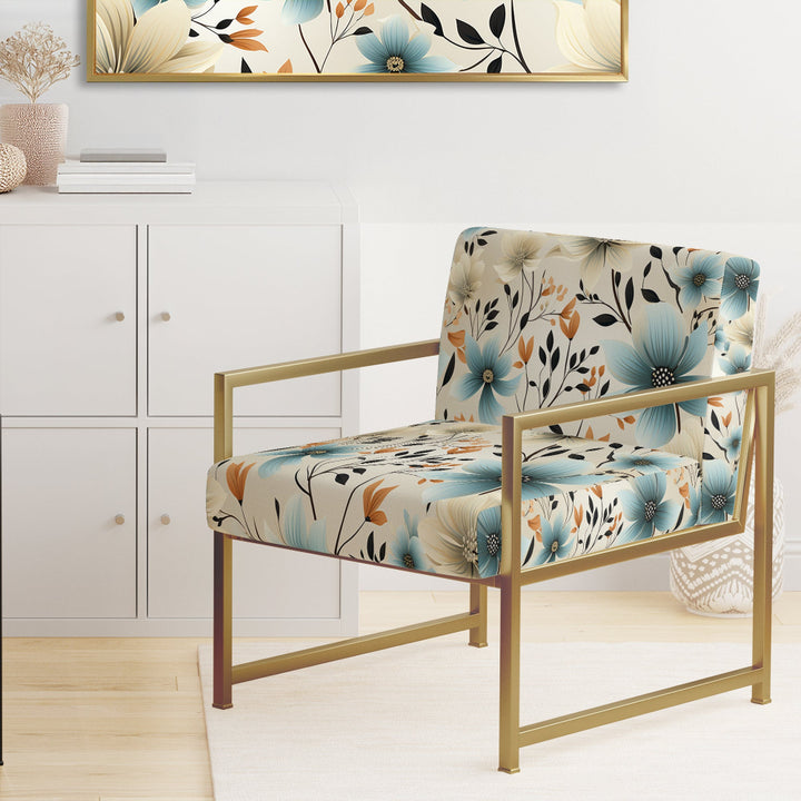Minimalism Grey And Blue Flowers Pattern - Upholstered Cottage Accent Chairs