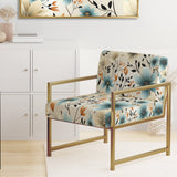 Minimalism Grey And Blue Flowers Pattern - Upholstered Cottage Accent Chairs