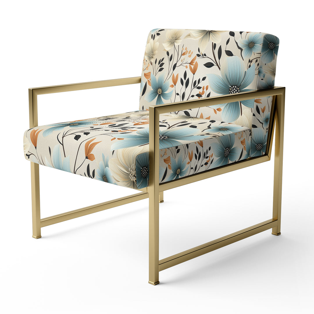 Minimalism Grey And Blue Flowers Pattern - Upholstered Cottage Accent Chairs
