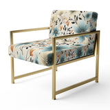Minimalism Grey And Blue Flowers Pattern - Upholstered Cottage Accent Chairs