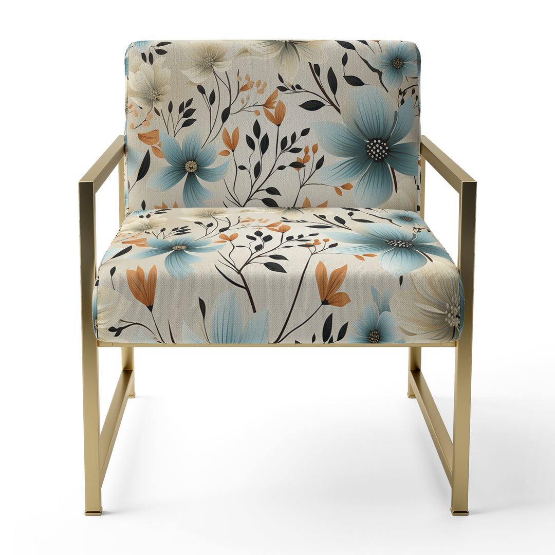 Minimalism Grey And Blue Flowers Pattern - Upholstered Cottage Accent Chairs