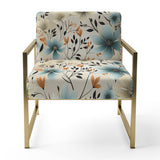 Minimalism Grey And Blue Flowers Pattern - Upholstered Cottage Accent Chairs