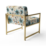 Minimalism Grey And Blue Flowers Pattern - Upholstered Cottage Accent Chairs