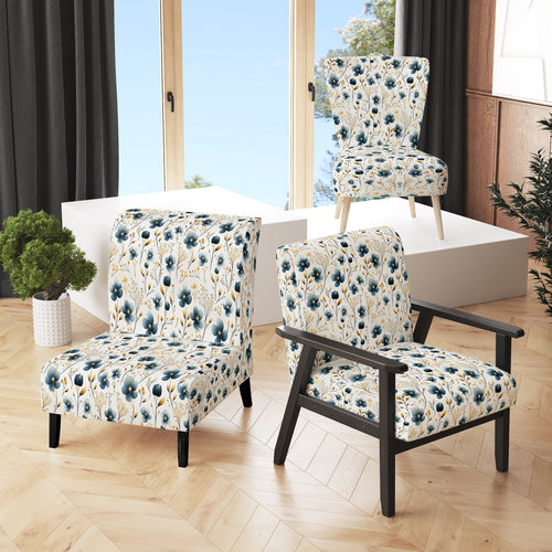 Blue Essence Petals Blooms Floral Pattern - Cottage Accent Side Chair
