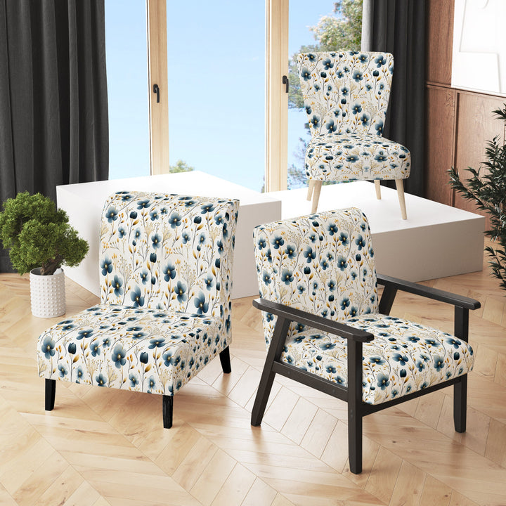 Blue Essence Petals Blooms Floral Pattern - Cottage Accent Side Chair