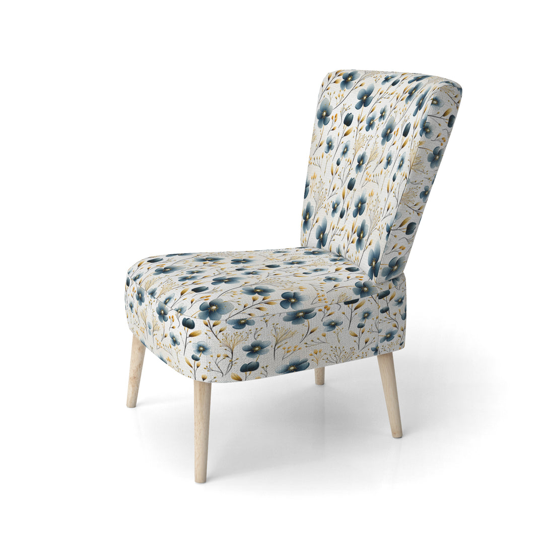 Blue Essence Petals Blooms Floral Pattern - Cottage Accent Side Chair