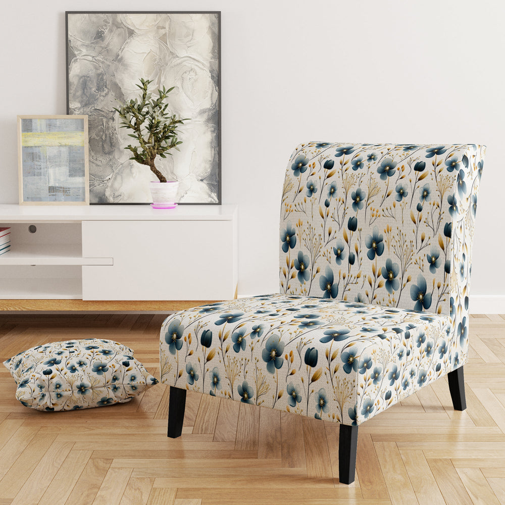 Blue Essence Petals Blooms Floral Pattern - Cottage Accent Side Chair