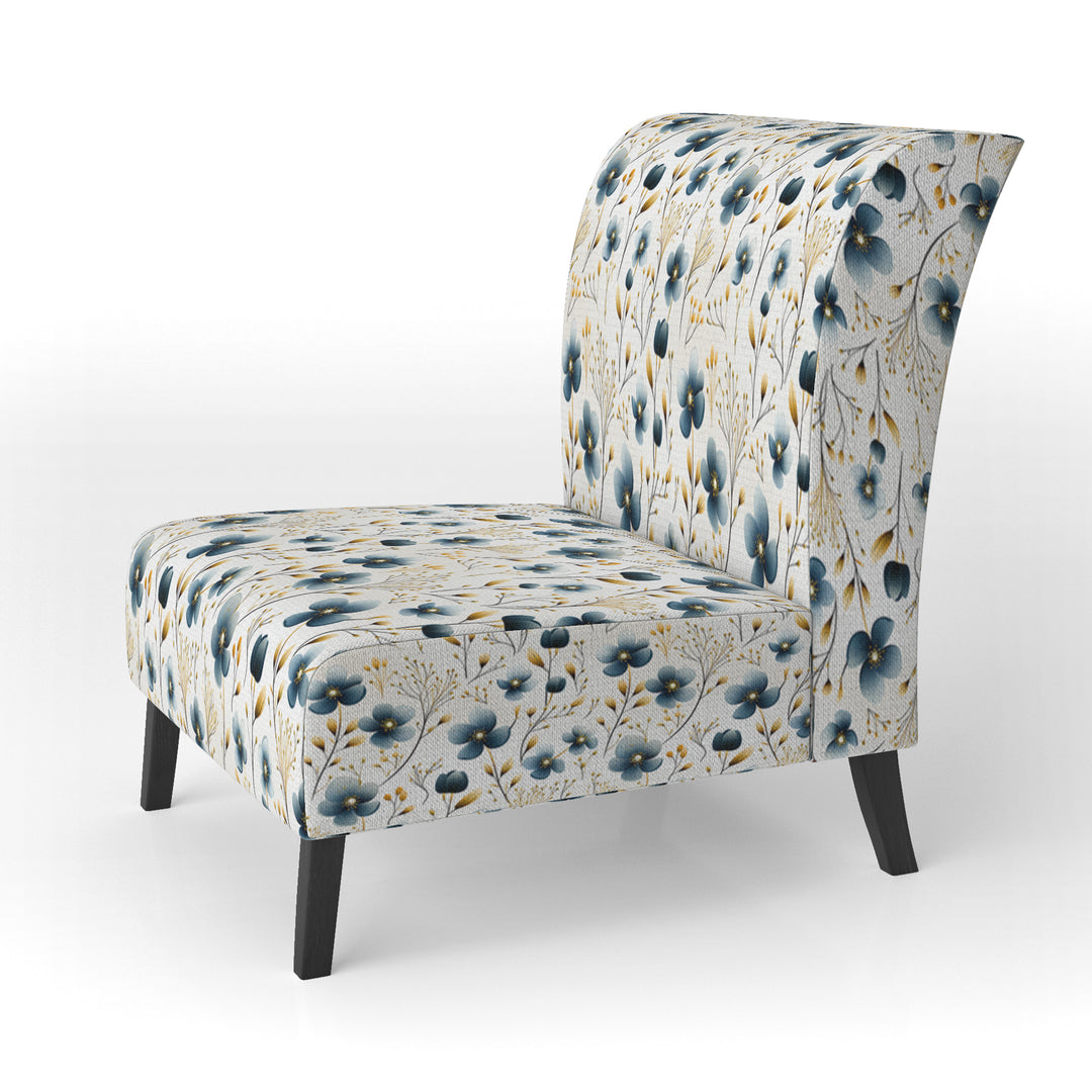 Blue Essence Petals Blooms Floral Pattern - Cottage Accent Side Chair