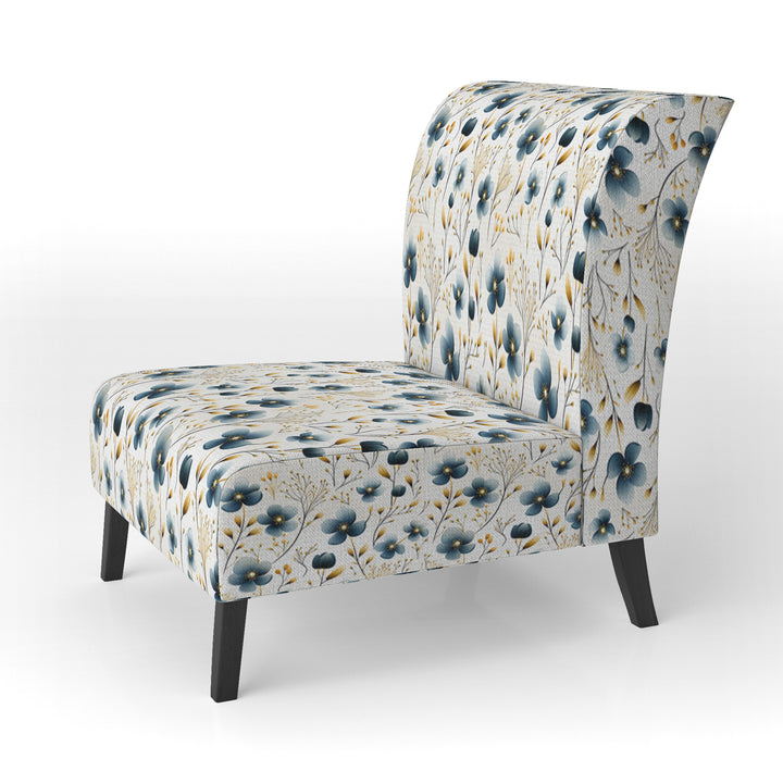 Blue Essence Petals Blooms Floral Pattern - Cottage Accent Side Chair