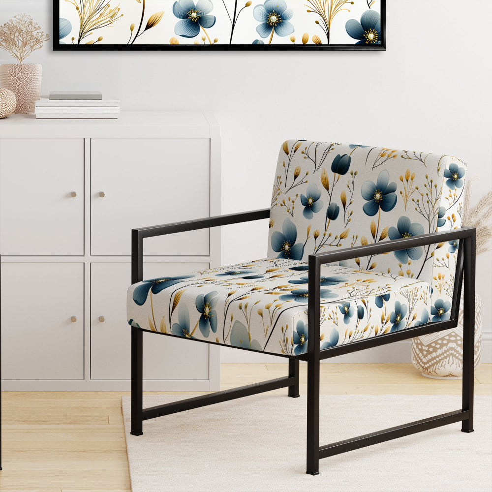 Blue Essence Petals Blooms Floral Pattern - Cottage Accent Side Chair