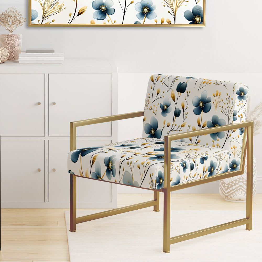 Blue Essence Petals Blooms Floral Pattern - Cottage Accent Side Chair