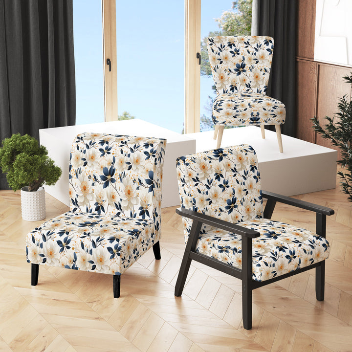 White Essence Petals Blooms Floral Pattern - Cottage Arm Chair