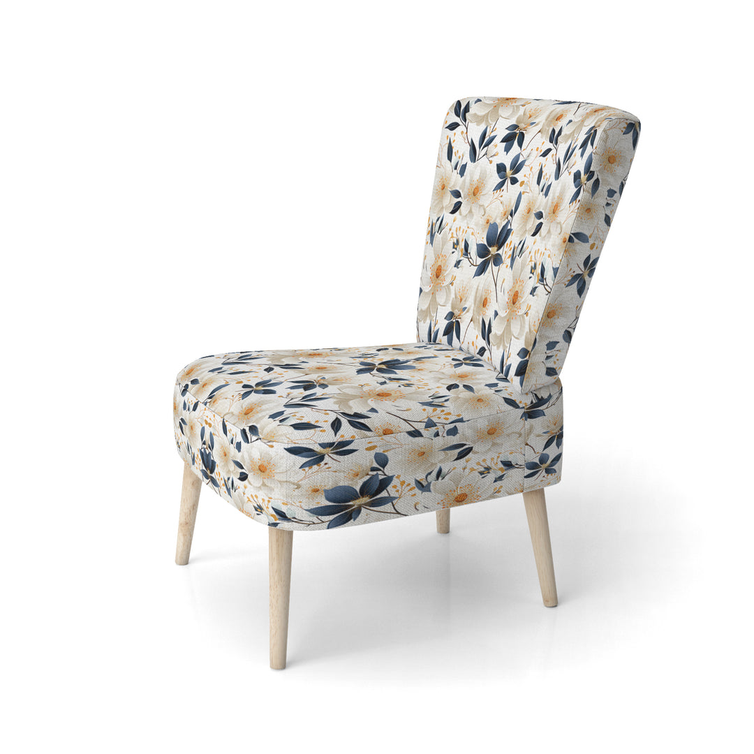 White Essence Petals Blooms Floral Pattern - Cottage Arm Chair