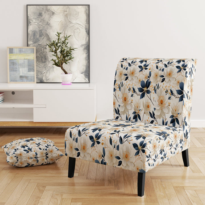 White Essence Petals Blooms Floral Pattern - Cottage Arm Chair