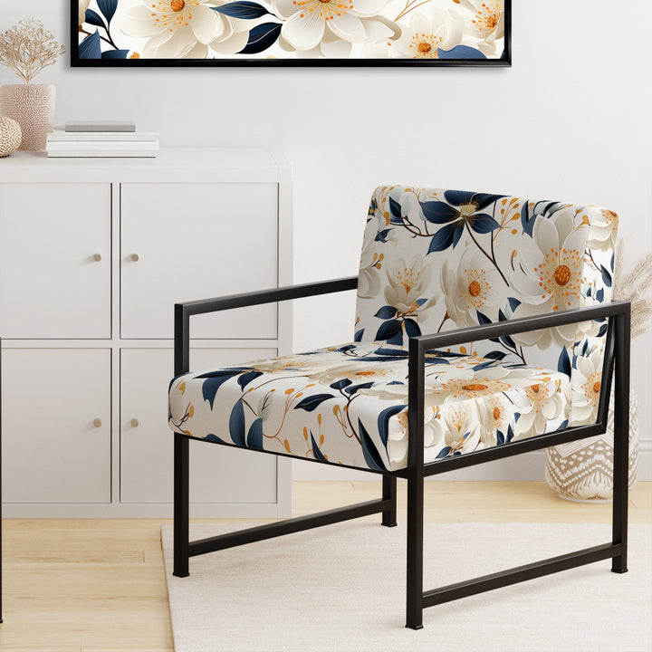 White Essence Petals Blooms Floral Pattern - Cottage Arm Chair