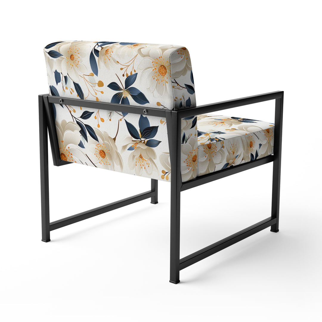 White Essence Petals Blooms Floral Pattern - Cottage Arm Chair