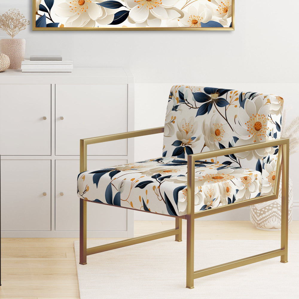 White Essence Petals Blooms Floral Pattern - Cottage Arm Chair