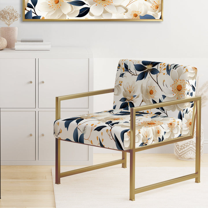 White Essence Petals Blooms Floral Pattern - Cottage Arm Chair