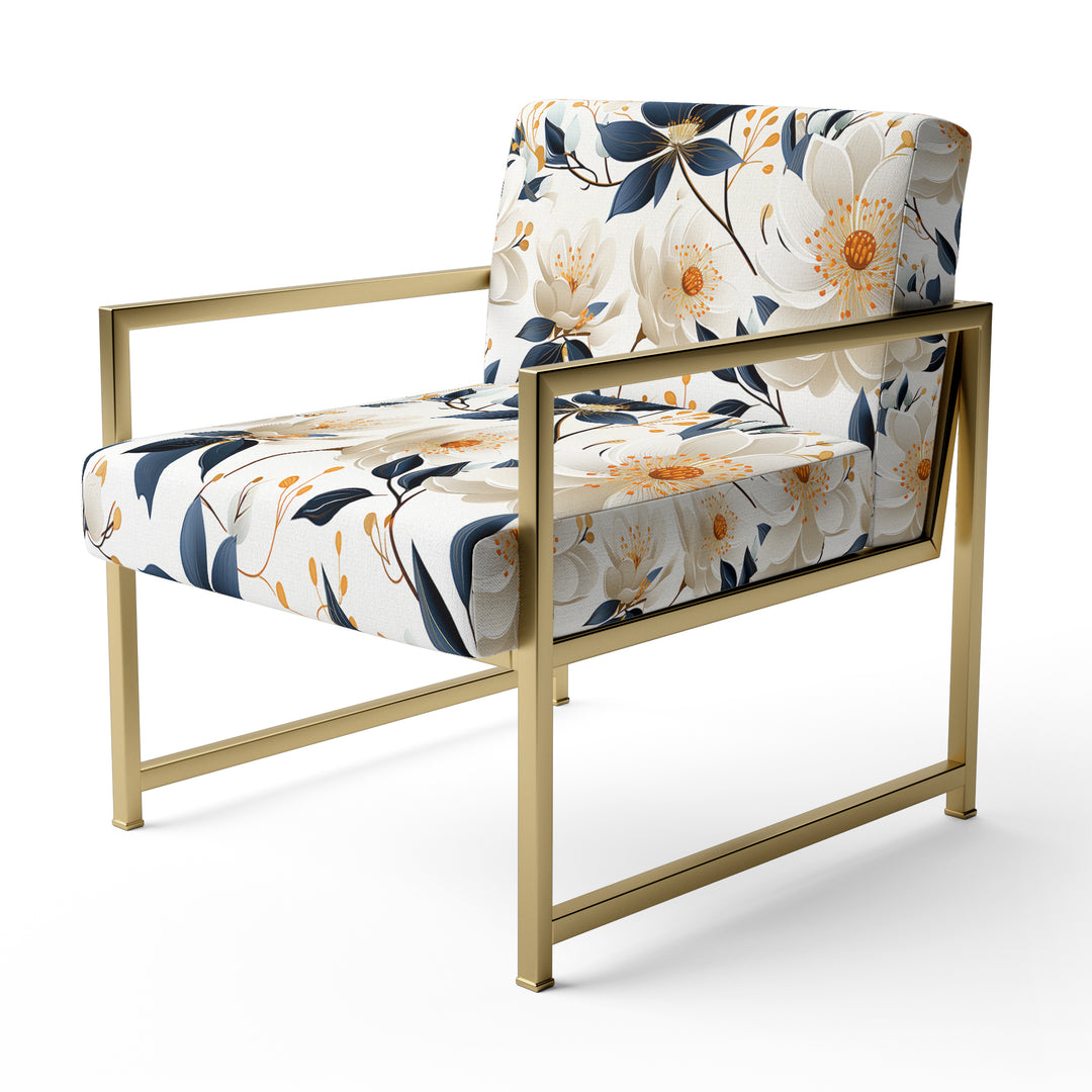 White Essence Petals Blooms Floral Pattern - Cottage Arm Chair