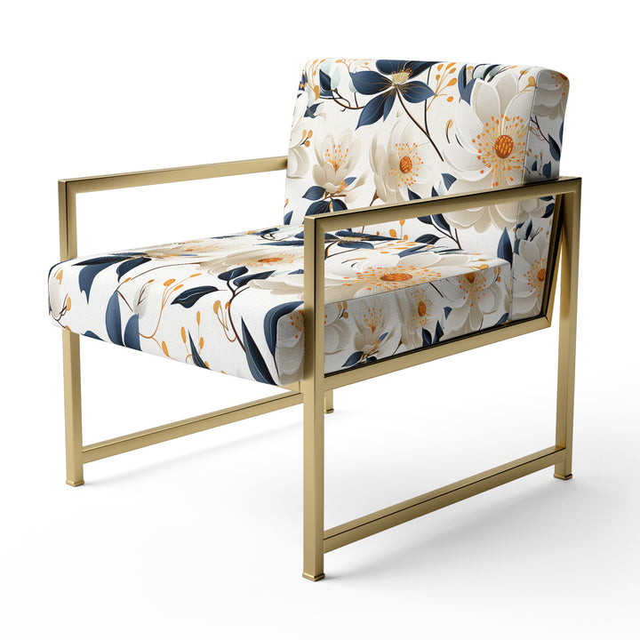 White Essence Petals Blooms Floral Pattern - Cottage Arm Chair