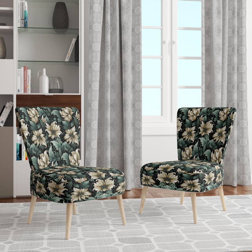 Green And Beige Intriguing Beauty Floral Pattern - Cottage Accent Slipper Chair