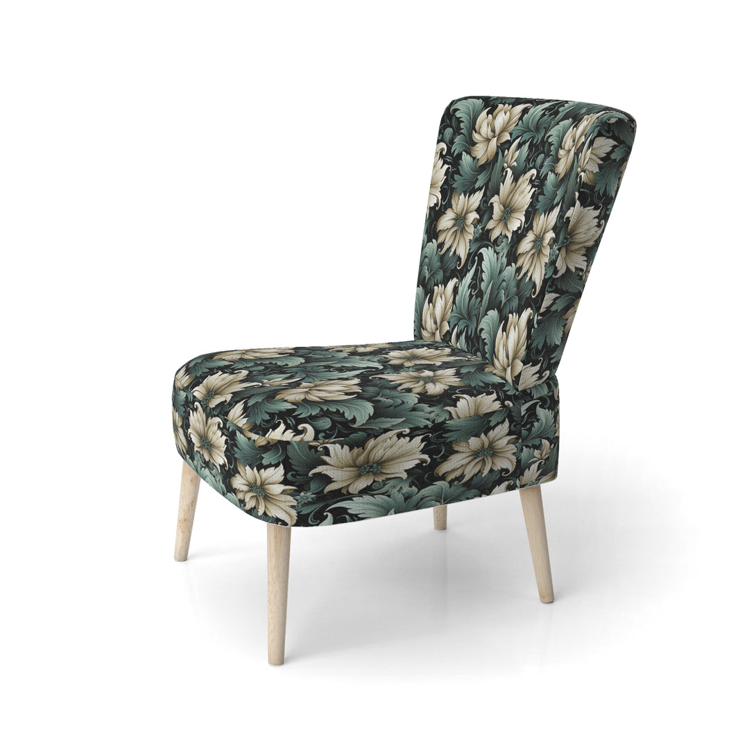 Green And Beige Intriguing Beauty Floral Pattern - Cottage Accent Slipper Chair