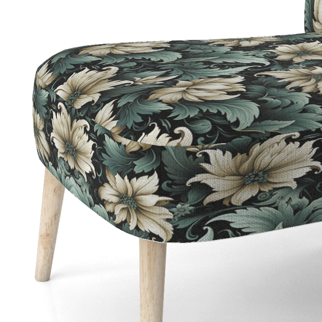 Green And Beige Intriguing Beauty Floral Pattern - Cottage Accent Slipper Chair
